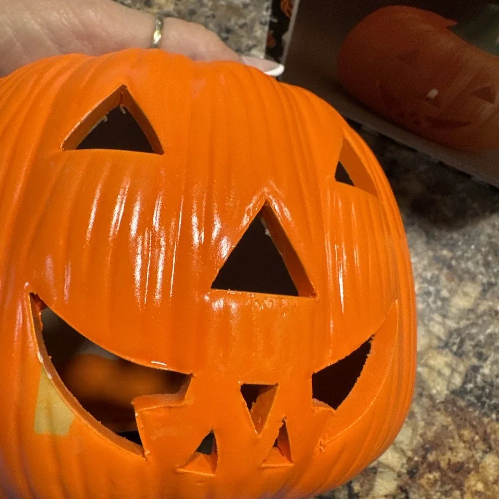 Halloween Ceramic Pumpkin Jack o Lantern 1980's Vintage Candle Holder